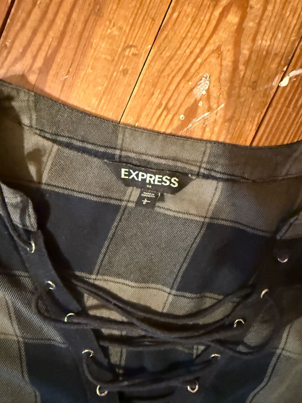 Express Flannel Green and Black with Lace Detail